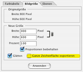 Bildgröße in Für Web speichern