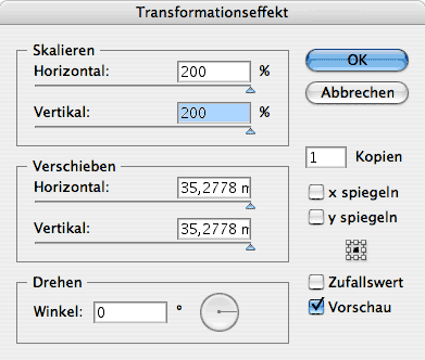 Transformieren-Dialogbox