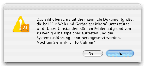 Warnung maximale Dokumentgröße
